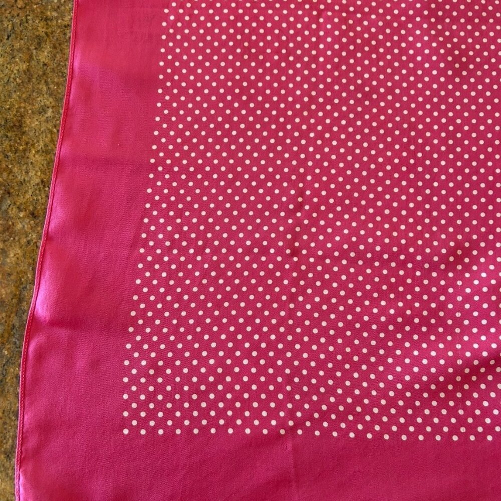 Kreier Pink with White Polka Dots Silk Scarf Made in Switzerland 26" x 26" - Picture 7 of 13